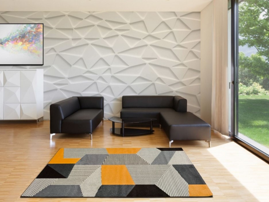 tapete moderno cinza amarelo mundoalfombra geometrico
