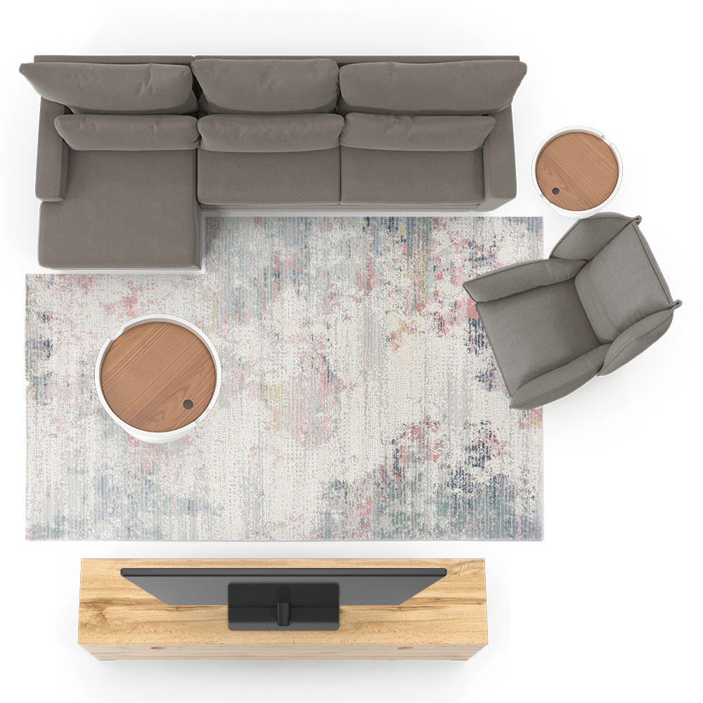 Tapete cortado em forma de L para encaixar à volta de um sofá chaise longue