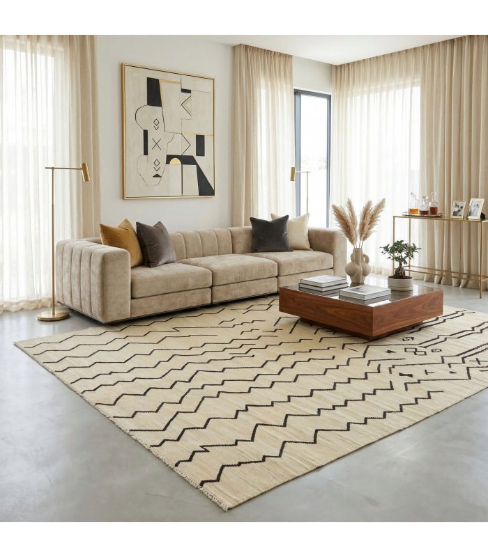 Kilim berbere de lã de grande formato numa sala
