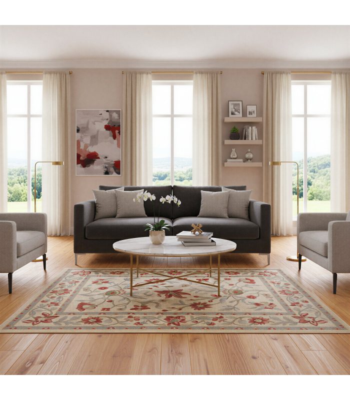 Tapete de lã Córdoba 14 dourado com flores numa sala
