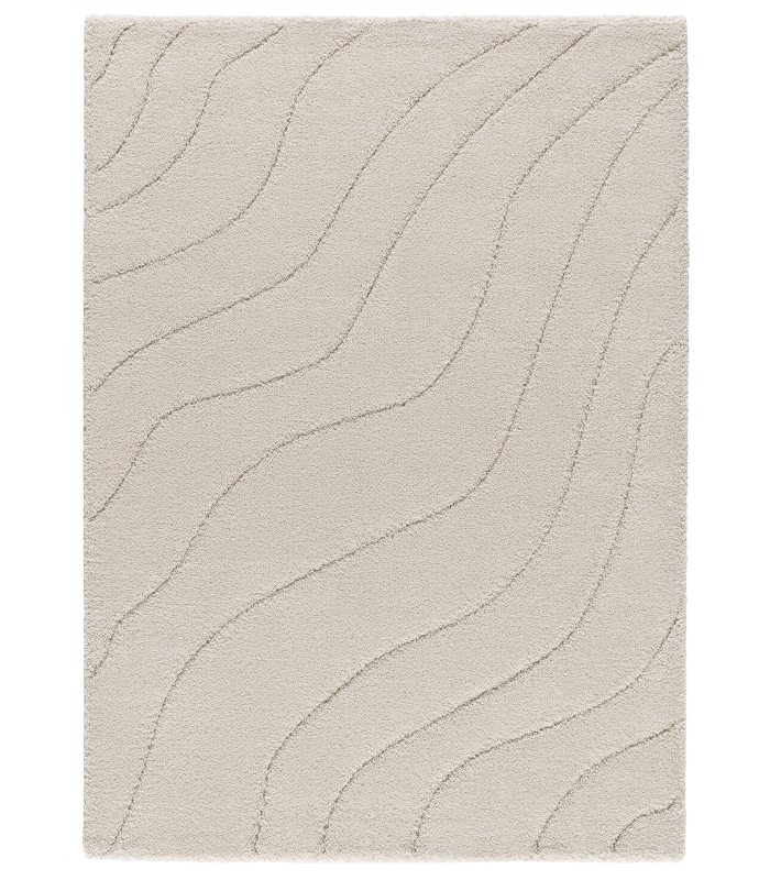 Tapete de pelo fofo Molier creme com ondas em relevo
